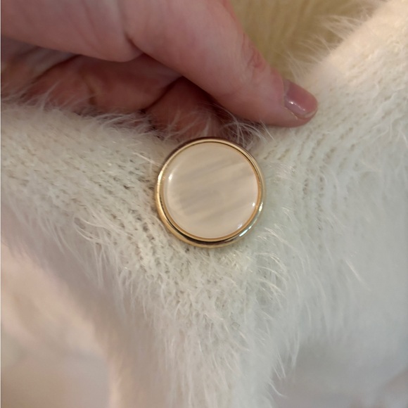 Fuzzy White Cropped Cardigan with Button Closure - Picture 2 of 5